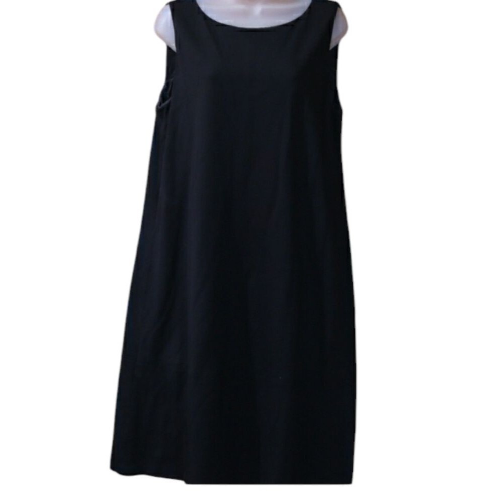 Eileen Fisher Black Bateau Neck Swing Dress Viscose Sustainable Corporate Goth M